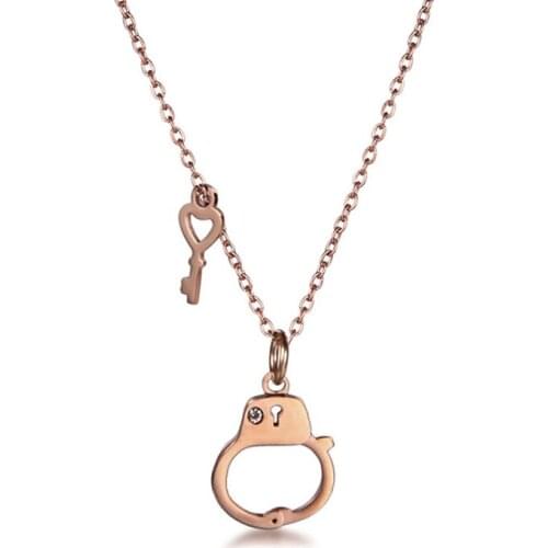 Classic Titanium Steel Chain Curb Link Choker Female Necklace Jewelry Personality Key Shaped DIY Pendant Gift For Woman