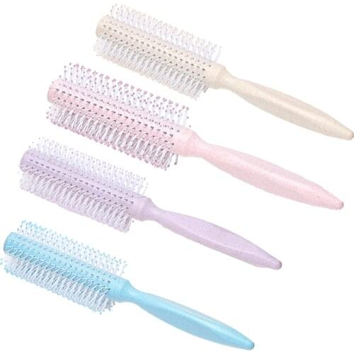 Anti-frizz Round Hair Brush for Blow Drying With Soft Bristles & Wheat Straw Handle, 1.6 Inch, for Short or Medium Curly Hair
