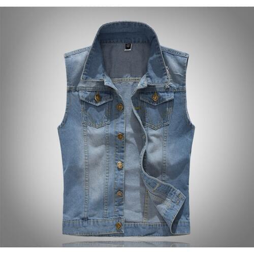 HOT New 2020 Slim Fit Cowboy Male Jacket Vest Ripped Denim Vest Mens Jacket Sleeveless Casual Waistcoat Mens Jean Coat M-5XL