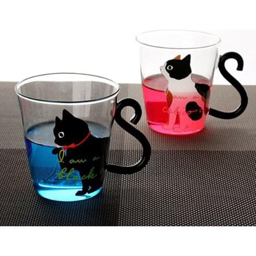 Jing yi 8.5oz Cute Creative Cat Milk Coffee Mug Water Glass Tea Cup Cartoon Kitty Home Office Cup For Fruit Juice