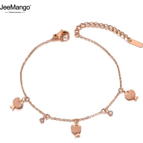 JeeMango Trendy Bohemia Fish Charm Animal Bracelets For Women Girl Stainless Steel Crystal Link & Chain Bracelet Jewelry JB20001