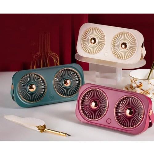 Double Head Wireless Desk Fan Portable Handheld Fan Super Quiet 3 Speeds Adjustable Mini Desktop Fan for Home Office
