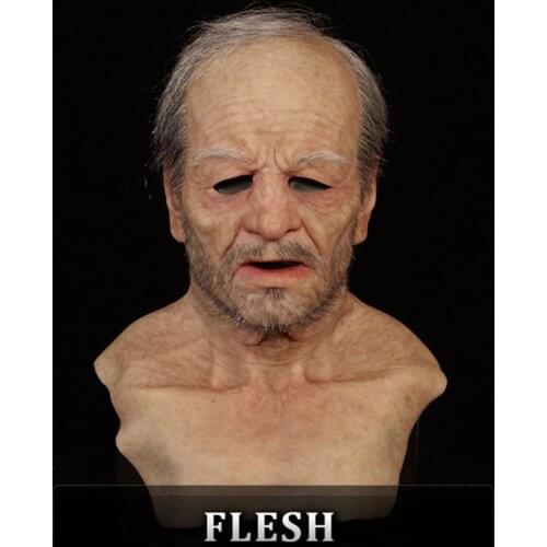 2021 New Halloween Mask Old Man With Long Neck Full Head Grey Hair Cosplay Wig Mask Old Women Adult Scary Cosplay Costume Party