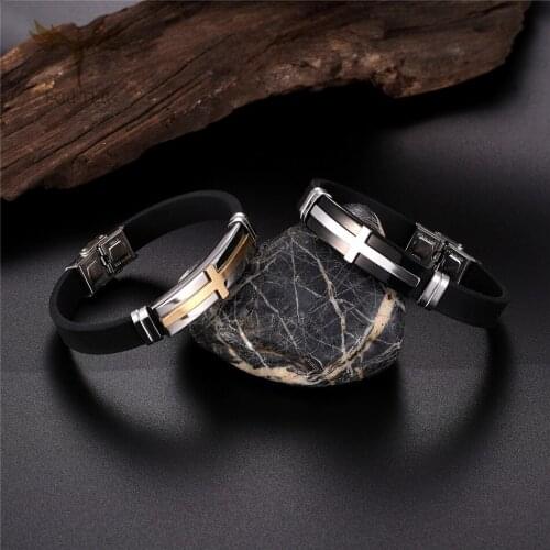 2021 New Cross Bracelets For Women Men Jewelry Stainless Steel Silicone Bracelet Religious Christian Jewelry