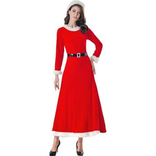 New Adult Women Christmas Costume New Year Red Long Dresses Corset For Lady Cosplay Revelry Party Clothing Performance Uniform