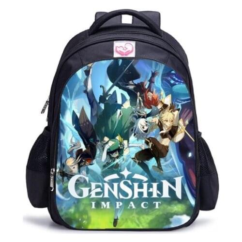 16 Inch Anime Game Genshin Impact Children School Bag Orthopedic Backpack Students Boys Girl Mochila Infantil Unisex College Bag