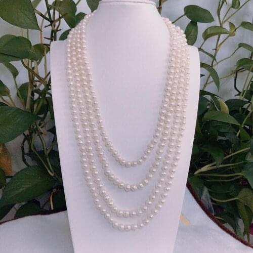 NEW 80 inches long 7-8 mm white AKOYA cultured pearl necklace