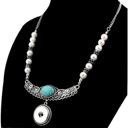 New Green Beads National Style Snap Necklace 55cm Women Pendant Fit DIY 18-20MM Snap Buttons Jewelry