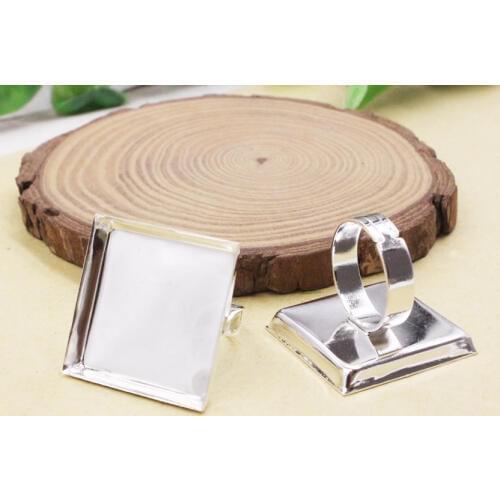 Fit: 25mm Copper Adjustable Square Ring Blank Setting Bezel Blank Cabochon Ring Base For DIY Ring 10pcs/lot K05457