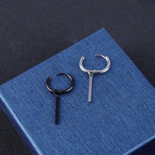 1pair/lot Black Silver Color Fashion Hip Pop Men Women Party Stainless Steel Earrings Chain Tassel Stick Ear Buckle Ear Clip