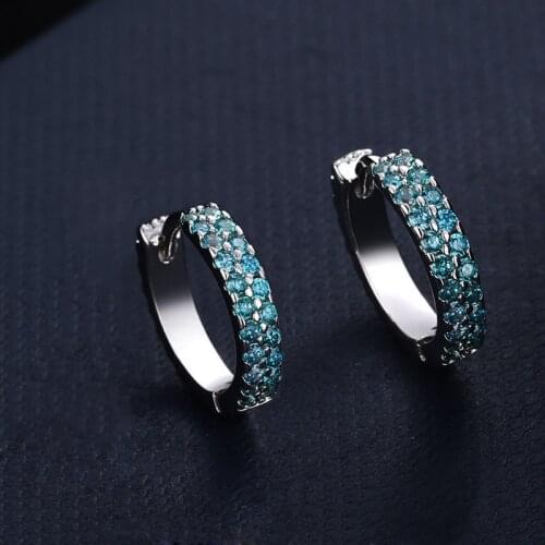 Classic Circle Style Pave AAA+ Blue White CZ Stone Cute Sterling Silver Knuckle Small Hoop Earrings For Men Women INS Jewelry