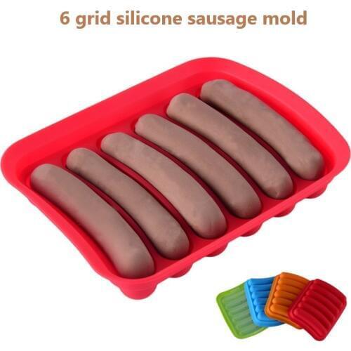 6 Grid Silicone Sausage Mold with Lid Ham Box Hot Dog Mould Baking