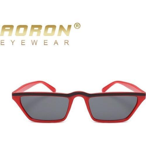 AORON Small Sunglasses Flat Top 2018 Cute Retro Leopard Black Red Cat Eye Sun Glasses glasses skinny narrow For women men uv400