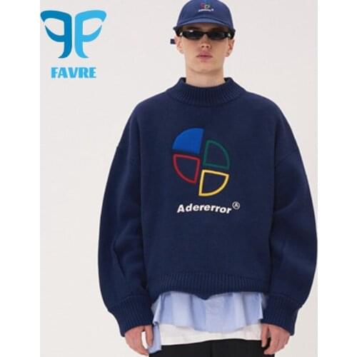 FAVRE Embroidered Color Fan-Shaped Knitted Sweaters Men Pullovers Half Turtleneck Sweater Women Autumn Winter Couple Jumpers
