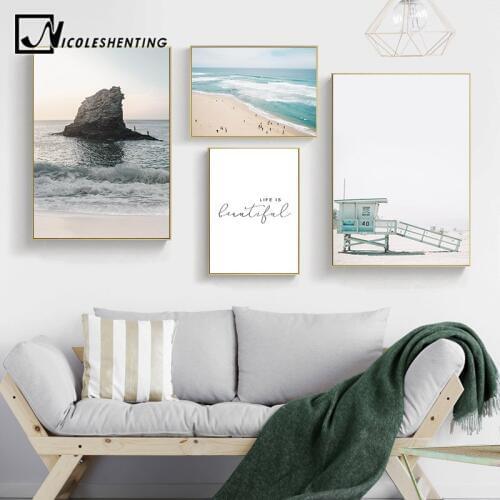 Tropical Coastal Beach Canvas Poster Nordic Style Wall Art Print Ocean Sea Painting Decoration Picture Scandinavian Home Decor