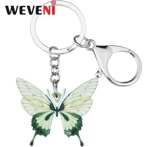WEVENI Acrylic Green Butterfly Keychains Print Lovely Animal Keyring Jewelry For Women Kids Lover Novelty Gift Car Accessories