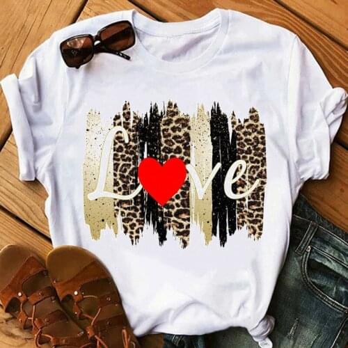 Women Graphic Leopard Love Fashion Short Sleeves Tshirts 100% Modal Ladies Tees Tops Summer Female T Shirt Loose T-Shirt
