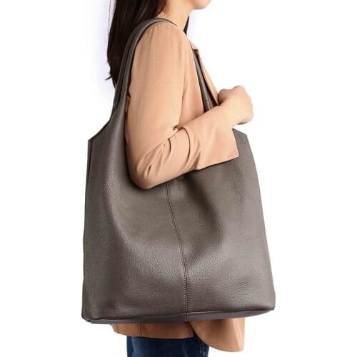 Womens bag 2021 new leather large soft luxury leather shoulder tote bag