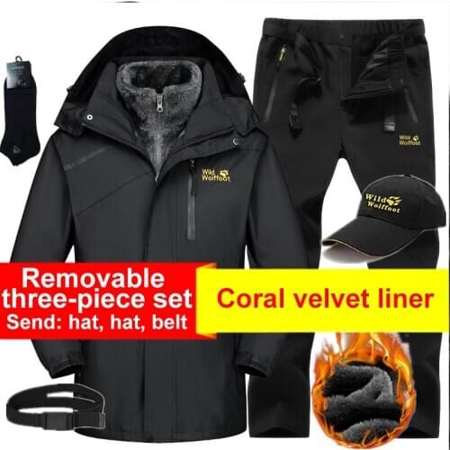 Winter ski suit men Fleece liner Hiking jacket & Hiking Pants Outdoor Windproof waterproof coat Thermal mountaineering clothes