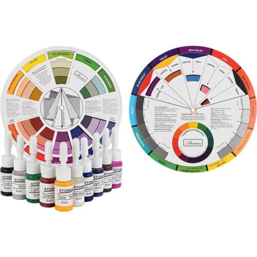 2Pcs Portable Pocket Color Wheel & 10Pcs Tattoo Inks For Artists Beginners