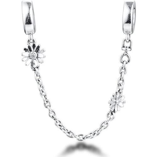 2020 Flower Safety Chain Charm Fits Sterling Silver Jewelry Charms Bracelets For Woman Silver Beads For Jewelry Making