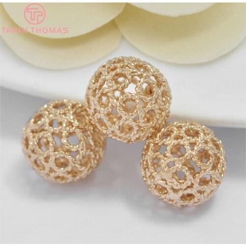 6PCS 12MM 24K Champagne Gold Color Plated Brass Hollow Twisted Round Spacer Beads High Quality Diy Jewelry Accessories