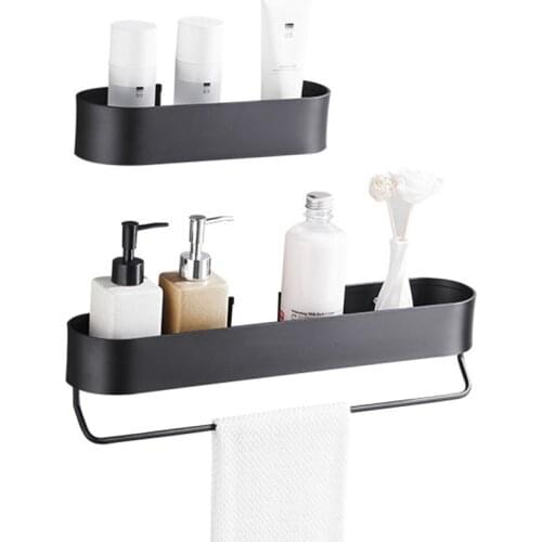 30/40/50 cmBathroom Shelf Bath Shower Shelf With Bar Aluminum Black/ Silver Corner shelf Wall Mounted Kitchen Storage holder