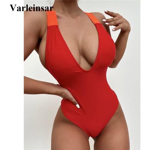 4 Colors Sexy Splicing Backless Monokini One Piece Swimsuit Women Swimwear Female Cross Back Bather Bathing Suit Swim Lady V3030