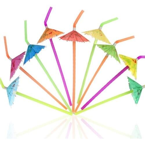 50PCs/ Pack Tropical Umbrella Straws Disposable Bendable Cocktail Vinho Drinking Straws For Party Bar Wine Styling Decoration