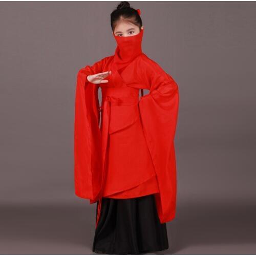 6 PCS Child Chinese Traditional Costume Red Girl Hanfu Clothing Big Sleeve Chinese Folk Costume Ancient Tang Dynasty Clothing 89