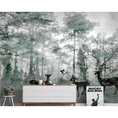 Beibehang Custom wallpaper 3D mural Nordic forest elk dream marbled TV background wall living room bedroom decorative mural