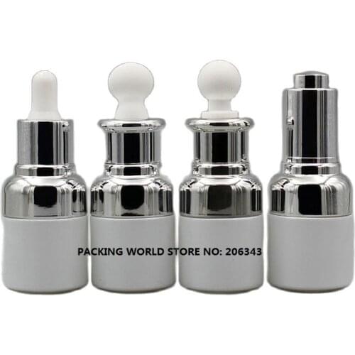20ml white glass bottle with sivler shoulder and silver collar bulb dropper for serum/oil/essence/liquid dropper bottle