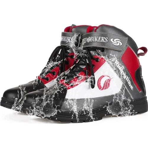 Red Motorcycle Boots Moto Riding Boots Waterproof Motorbike Biker Chopper Cruiser Touring Ankle Shoes Motocross Shoes Men