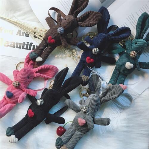 2020 New Creative Cute Rabbit Keychain Creative Corduroy Key Chain Bag Charm Car Pendant Key Ring Girl Birthday Gift