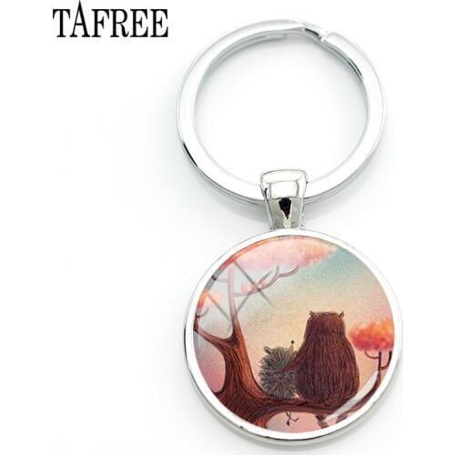 TAFREE Hedgehog In The Fog Keychains Hot Fashion Graceful Metal Pendants Key Chain Keyring Glass Cabochon Dome Jewelry Gift HF17