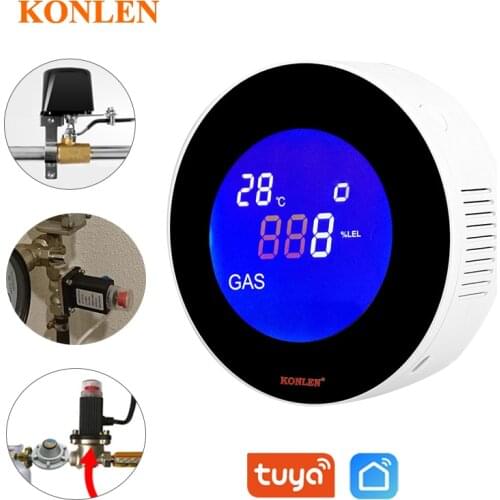 WIFI Tuya Gas Leak Detector Smart Life LPG Natural CH4 Leakage Alarm with Solenoid Valve Manipulator Shut Off Temperature Sensor