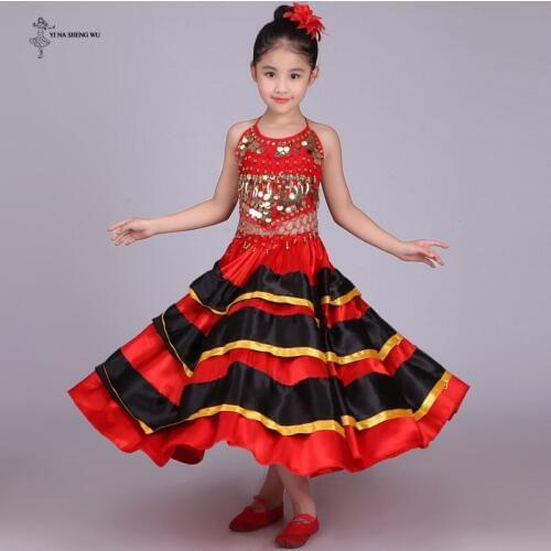 Childrens belly dance costumes kids long dance skirt stage performance clothing dance big swing skirt Gypsy dancewear for girls