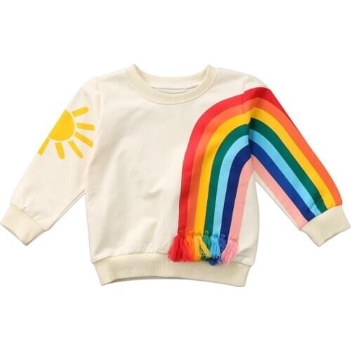 Kids Baby Girls Sweatshirts Tops Autumn Clothes Long Sleeve Rainbow Print Casual Loose Children Hoodies Sweatshirt
