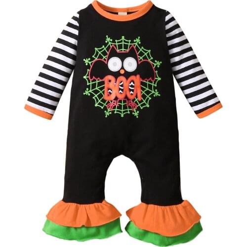 Toddler Halloween Jumpsuit Pumpkin ONeck Long Sleeve Flared Jumpsuit With Buttons For Baby Girls, 0-18 Months