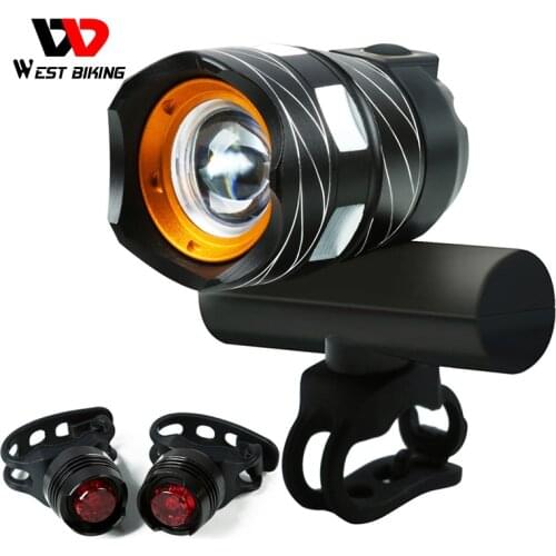 WEST BIKING 1200LM Zoomable Bicycle Light 4 Modes Wide Headlight USB Rechargeable Waterproof Front Lamp Taillights Bike Light