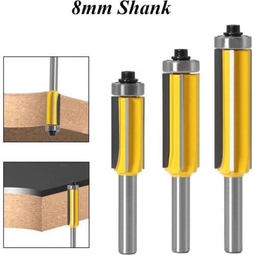 3pcs/set 8mm Shank Flush Trim bit Z4 Pattern Router Bit Milling Cutter Top & Bottom Bearing Bits Wood Cutters For Woodworking