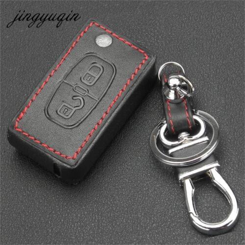 Jingyuqin Leather Car Key Chain Cover Case Holder For Peugeot RCZ 206 207 306 307 308 407 408 For Citroen C2 C3 C4 C5 Quatre