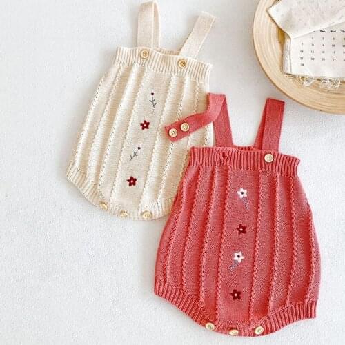 Toddler Baby Girl Knitting Romper Flower Embroidery Sleeveless Spring Autumn Baby Girls Clothes Infant Baby Girls Jumpsuit