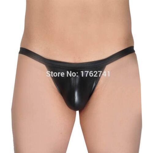 Cool Mens Soft Leather Like Jockstrap Underwear Low-rise Cheeky Bikinis Thong