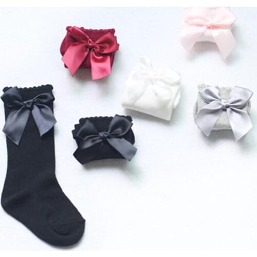 Cute Kids Girls Socks spring autumn Soft Cotton Big Bow Knee High Long Tube Sock Princess Baby Christmas Gifts 5 Colors NBB0288