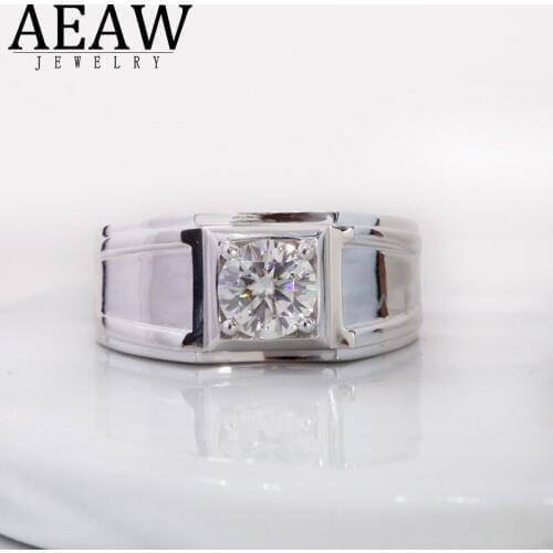 AEAW 14k White Gold 6.5mm 1.0mm Moissanite Ring engagement ring Wedding ring For Man Boy Friend Husband