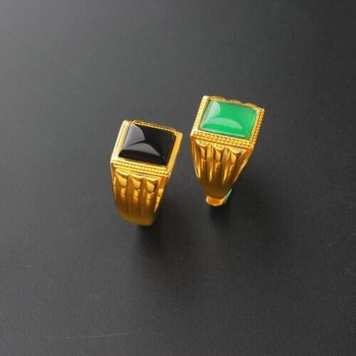 Mens Ring classic Black/Green Natural Charm Stone Antique Carving 24K Gold color Wedding rings Jewelry high quality Ladies Ring