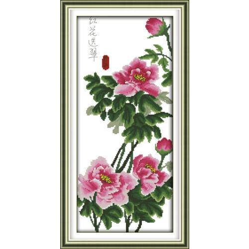 Red flowers cross stitch kit flower 14ct printed fabric canvas stitching embroidery DIY handmade needlework