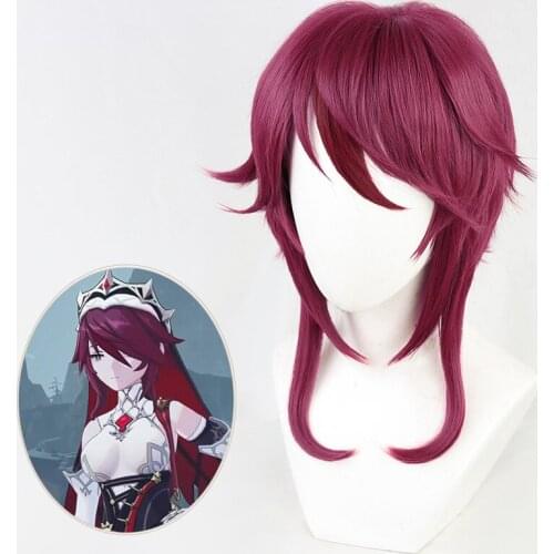 Game Genshin Impact Rosalia Cosplay Wig Red Mixed Short Heat Resistant Synthetic Hair +Free Wig Cap