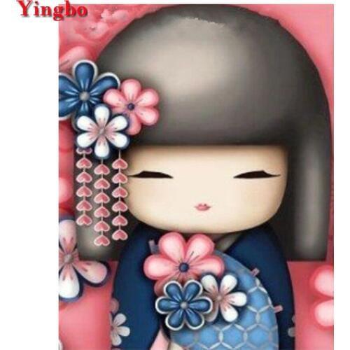 Full Round Diamond Embroidery Japan Dolls Picture Of Rhinestone Mosaic Diamond Painting Full Square Diy Needlework Cartoon Girl